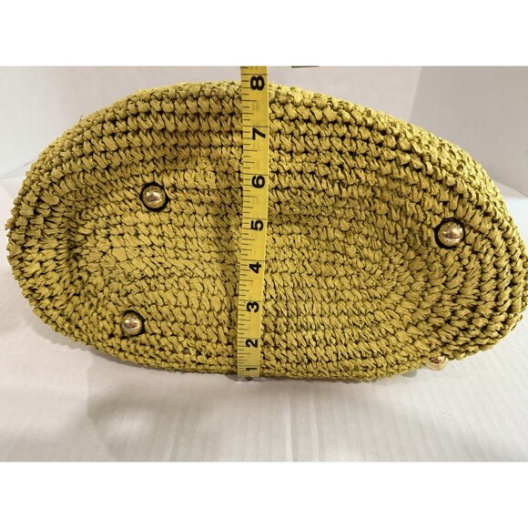 Michael Kors Womens Santorini Tote Bag Yellow Black Straw Patent Leather Woven - Picture 8 of 16